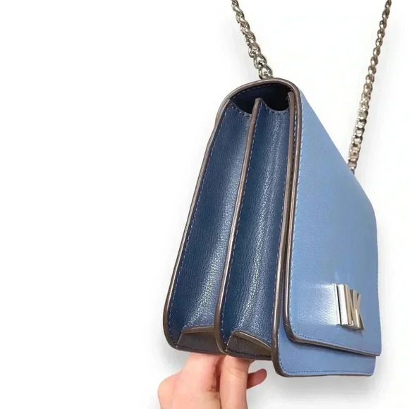 NEW Michael Kors Mott Large Two Tone Blue Leather Crossbody Silver Shoulder Bag - Picture 6 of 12